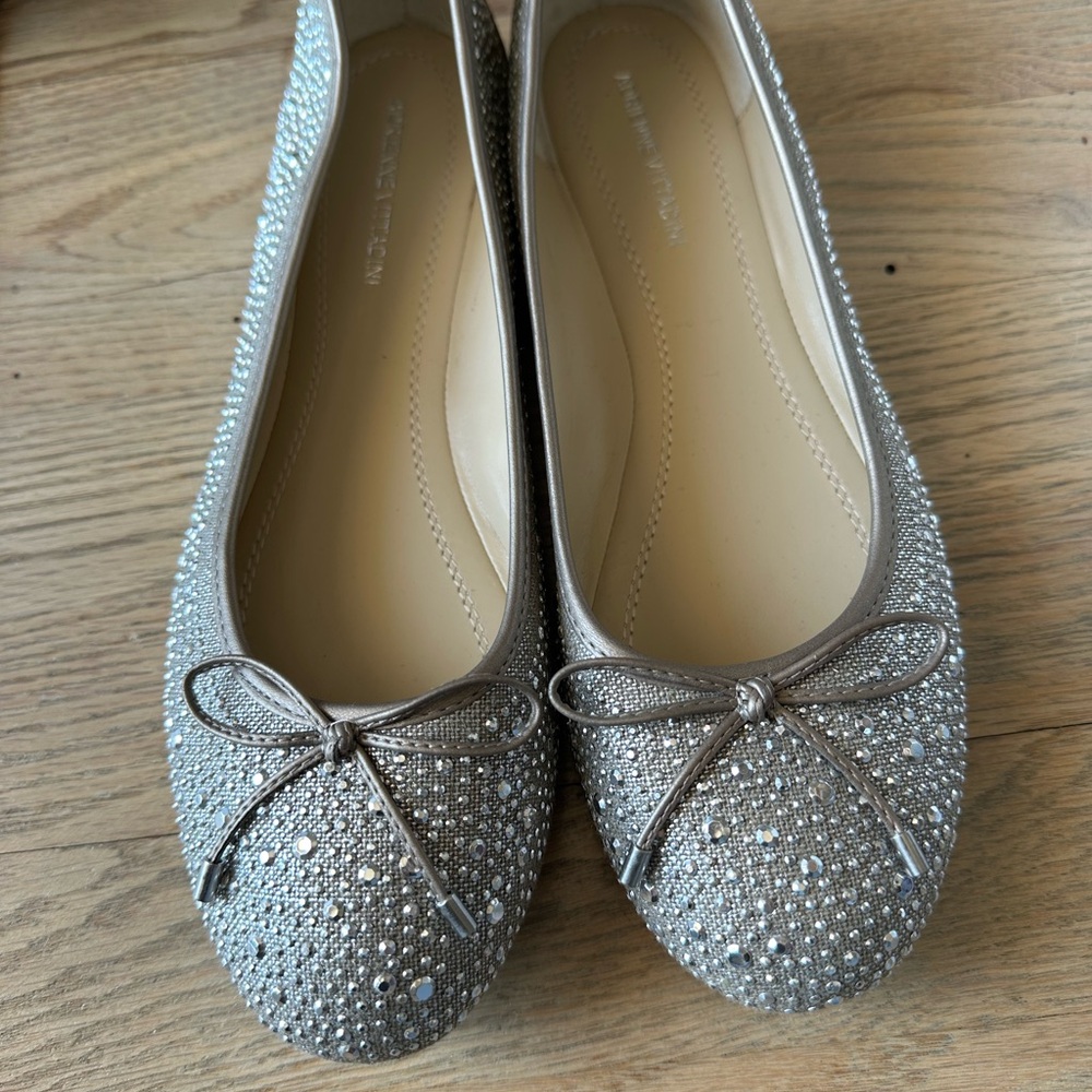 Embellished Silver Ballet Flats with Bow